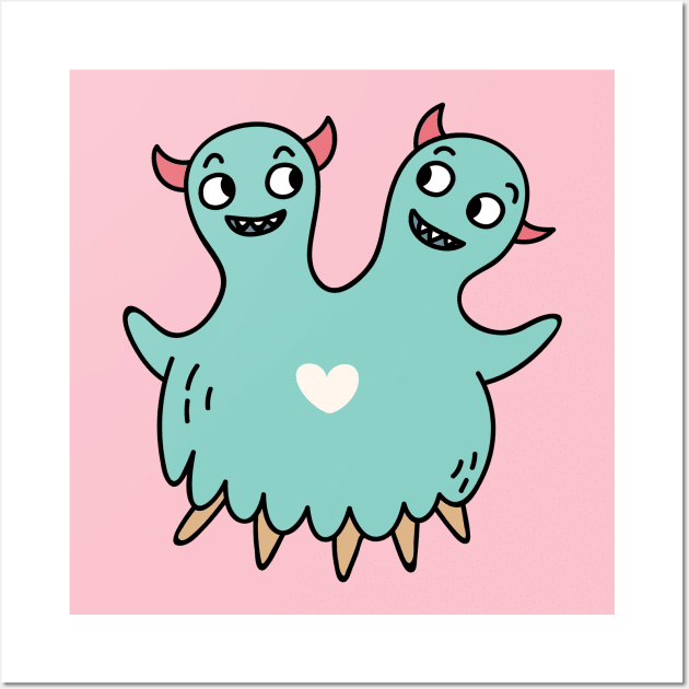 Cute Double-Headed Monster Doodle Wall Art by SLAG_Creative